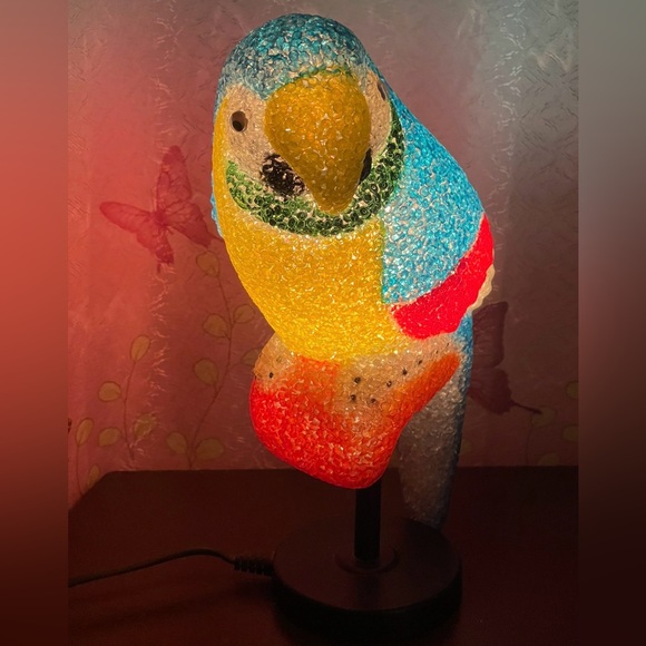 Rare Vintage Popcorn plastic Parrot lamp on a metal stand Lovely accent lamp - Picture 6 of 16